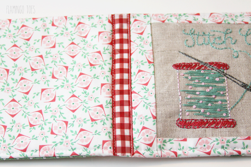 Sewing ribbon on needle book