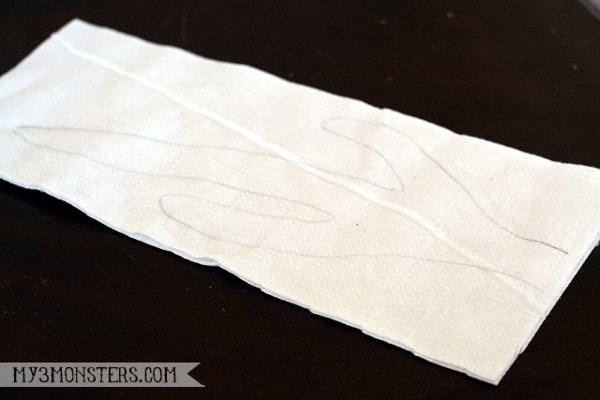 Text: MY3MONTER S.COM White antler fabric folded in half and antler traced on it. DIY Stick Reindeer. -Skip To My Lou