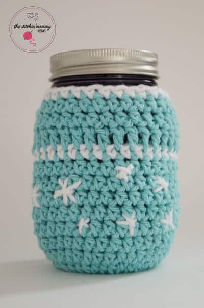 crochet snowflake cozy for mason jar