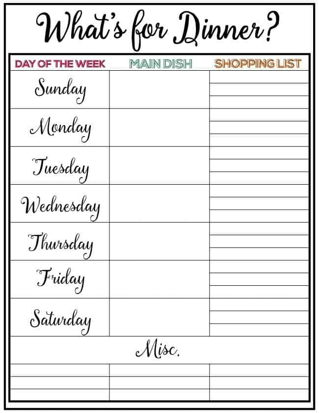 weekly meal planner