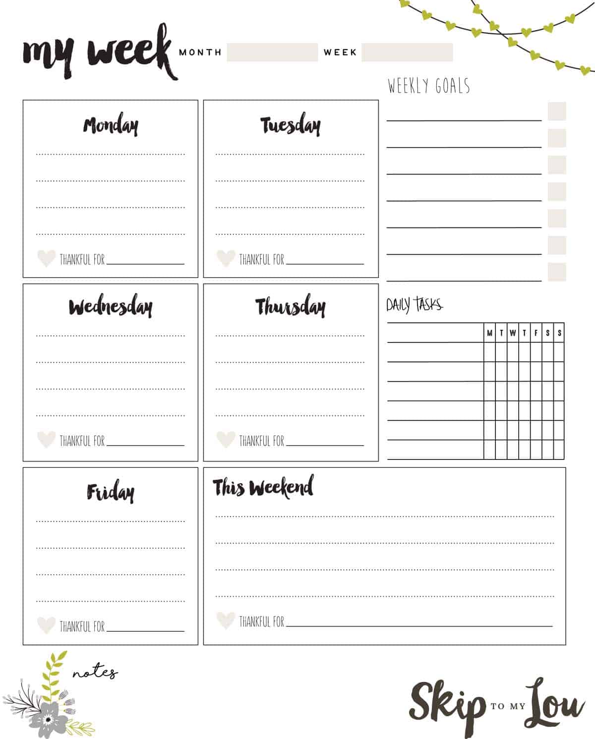Weekly Planning Template from www.skiptomylou.org