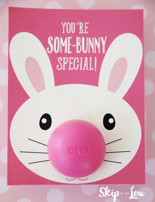 bunny eos lip balm gift with "you're some-bunny special! written on it