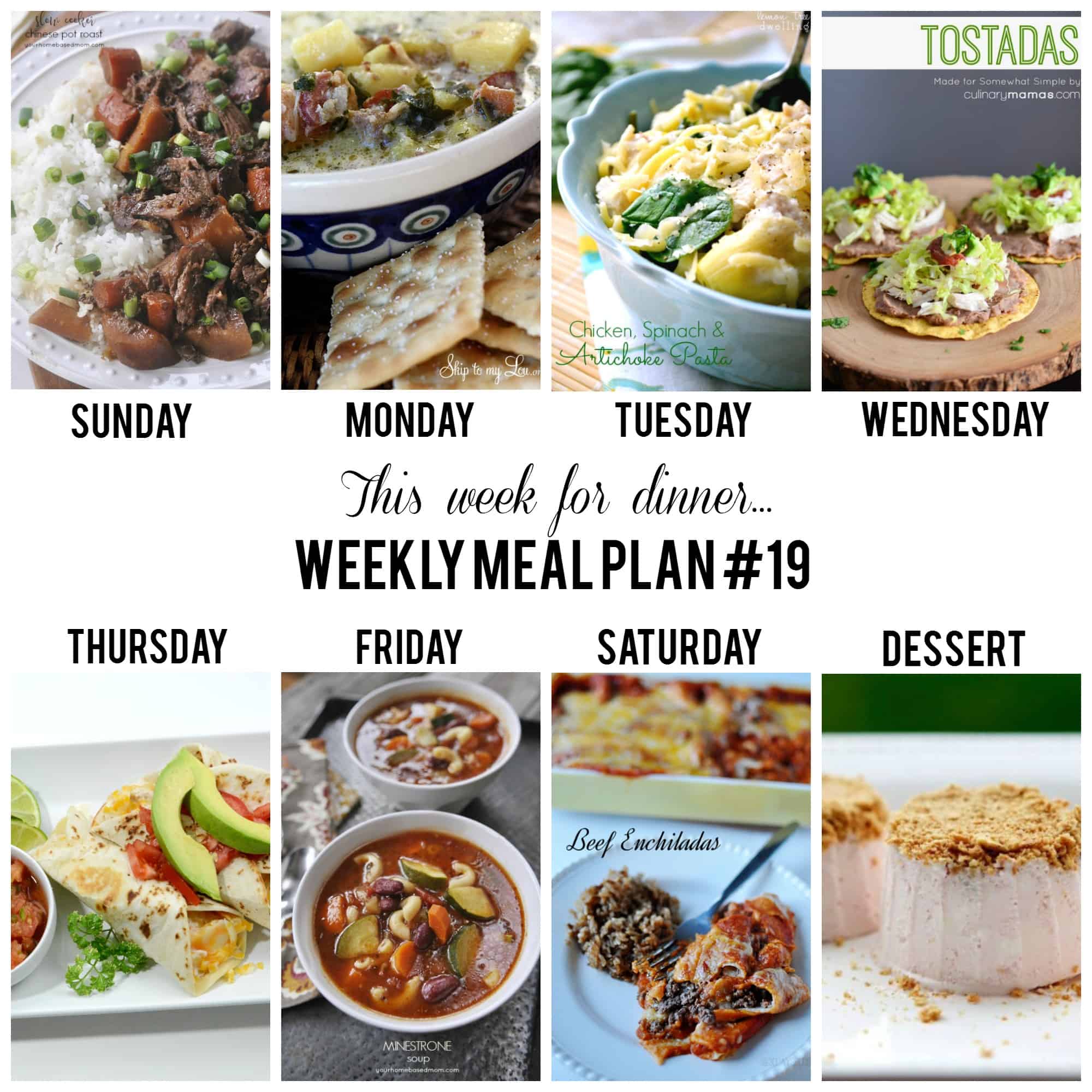 What's for dinner this week? Use this Weekly Meal Plan #19