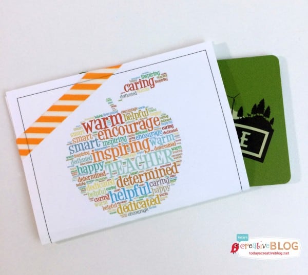 printable gift card holder that has an apple printed on it with inspirational words