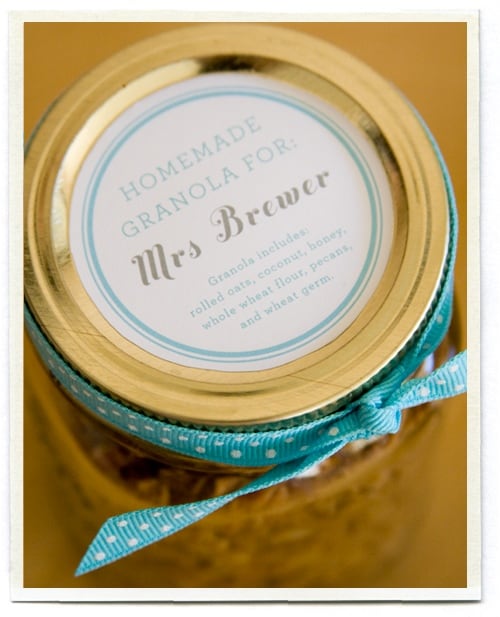 homemade granola with tags