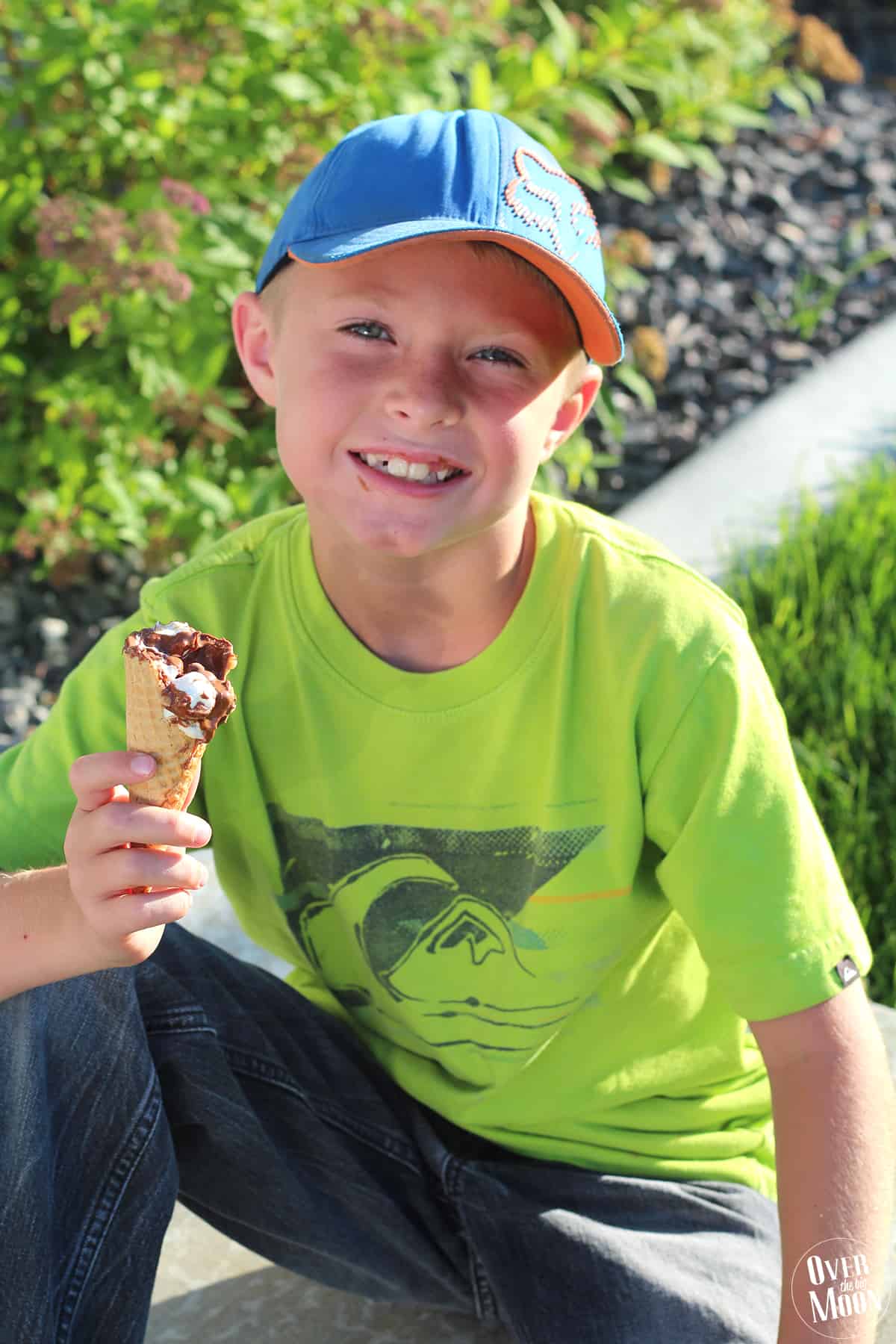 Sugar Cone S'mores! This no mess approach to S'mores is the best! You can bake them, BBQ them or cook them in a fire! From www.overthebigmoon.com!