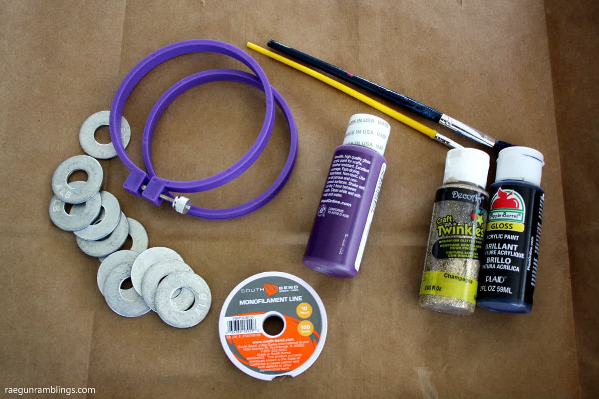Supplies needed to make a wind chime. With full DIY tutorial great kids activity.