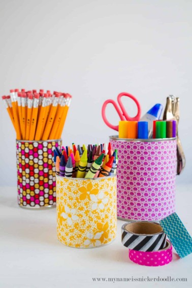 organize with fabric covered cans