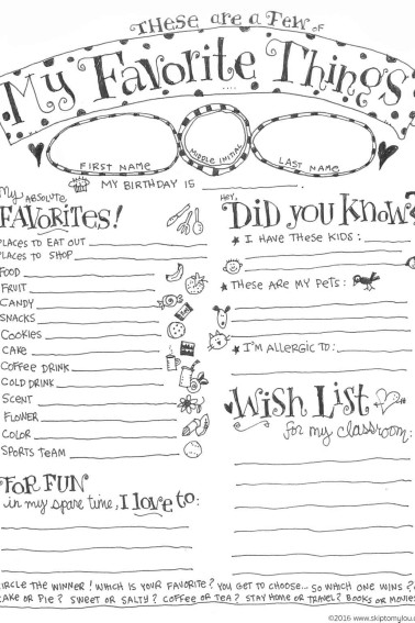 teacher favorite things questionnaire printable