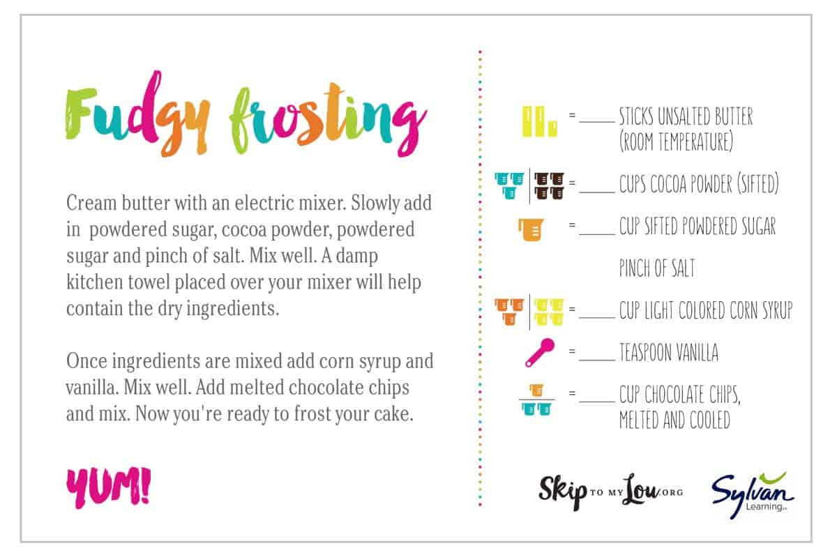 fudgy frosting printable recipe card