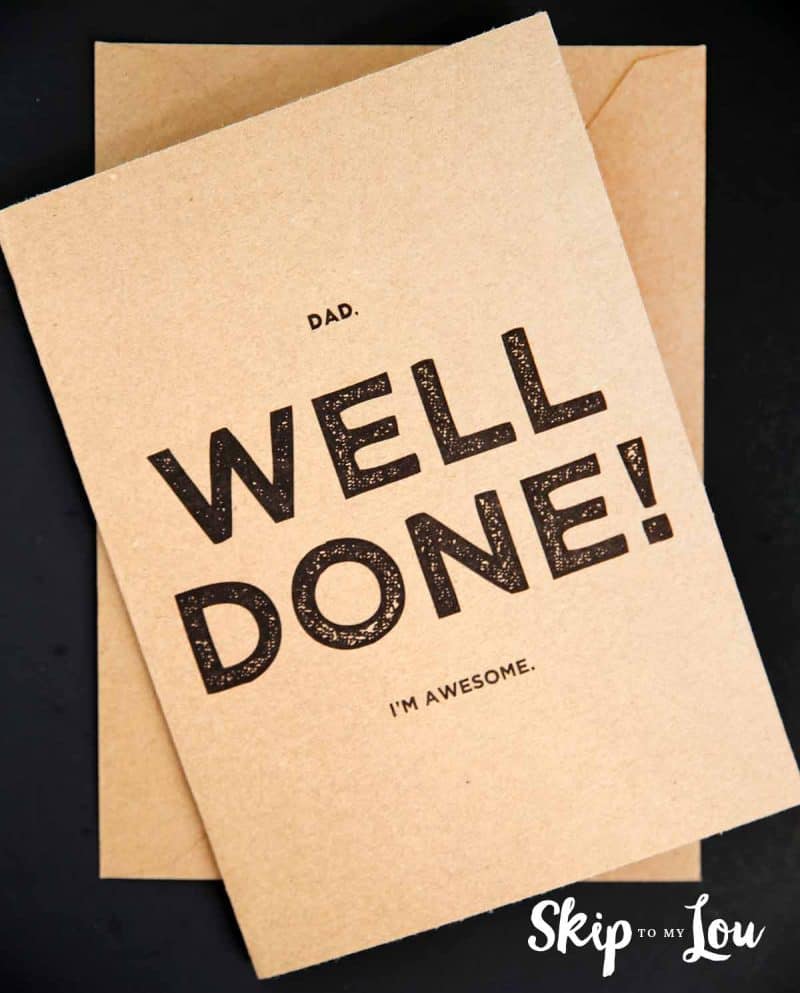 individual father's day card that says, "dad. well done! i'm awesome," with brown envelope