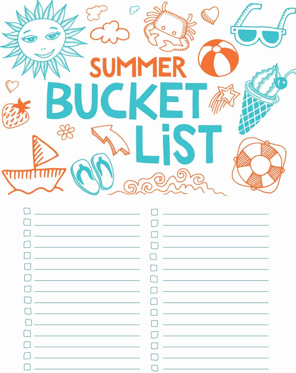 Summer Bucket List Printable - Printable Word Searches