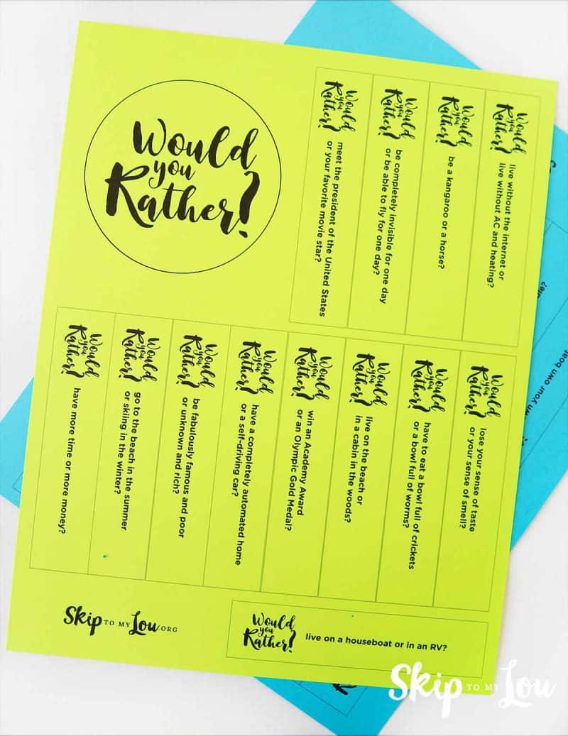 would you rather questions printable on yellow paper