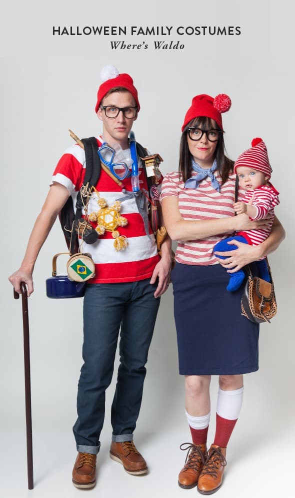Family of three dressed as Where's Waldo Characters