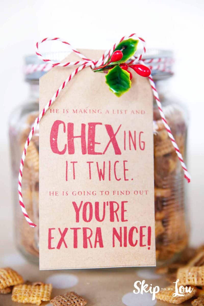 chex mix with gift tag