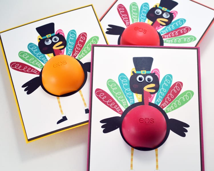 Thanksgiving Turkey card with a lip balm as his tummy.