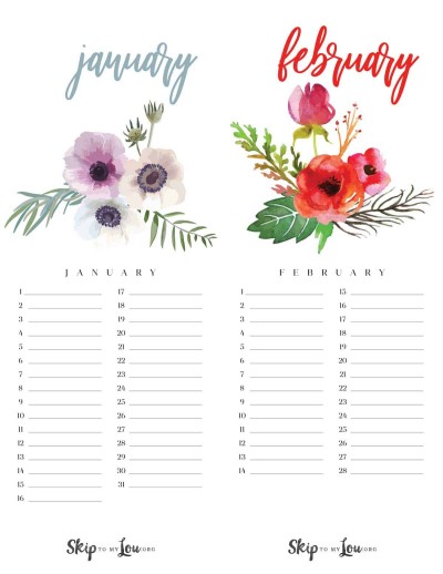 2019 free printable calendars - Lolly Jane