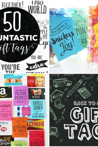 Teacher Gift Tags - collage of different teacher appreciation tags from skip to my lou