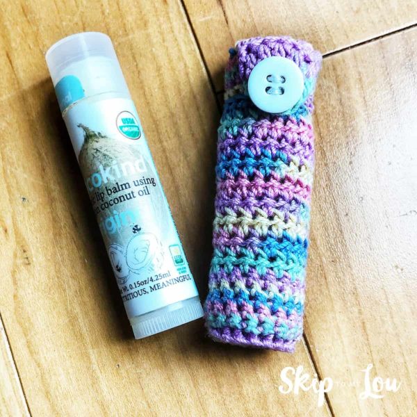 crochet chapstick holder on wood background skip to my lou