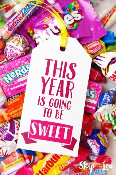 this year is going to be sweet gift tag on candy