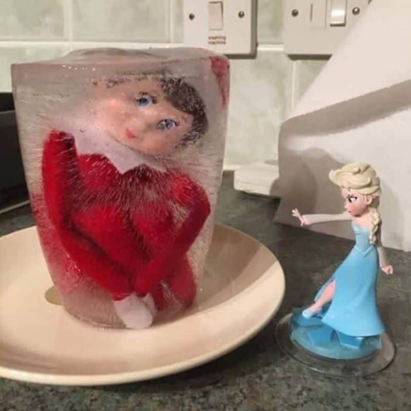 Elf frozen with Elsa beside him.
