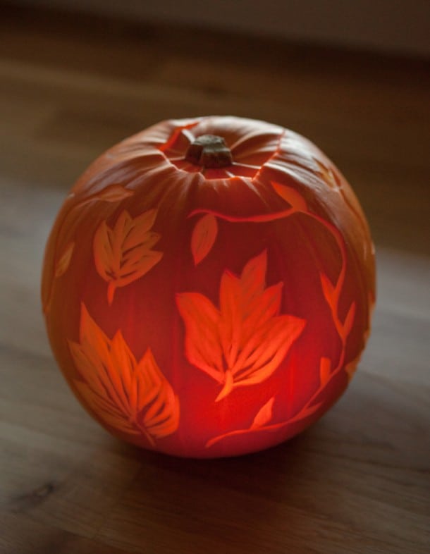 leaf etched pumpkin