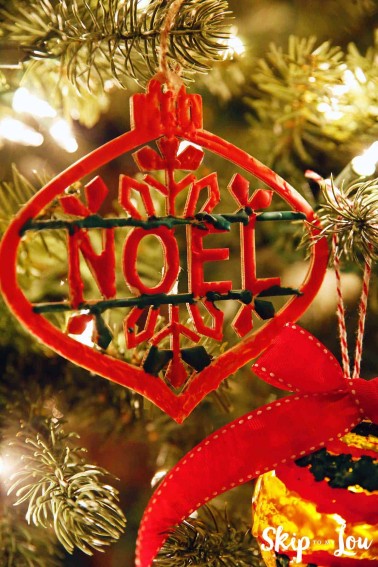 Melted crayon ornament hanging on tree