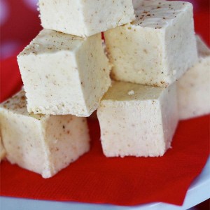 eggnog fudge on red napkin