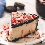 slice frozen peppermint cheese cake on white plate