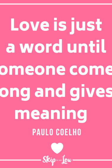 love is just a word Valentines day quote on pink background