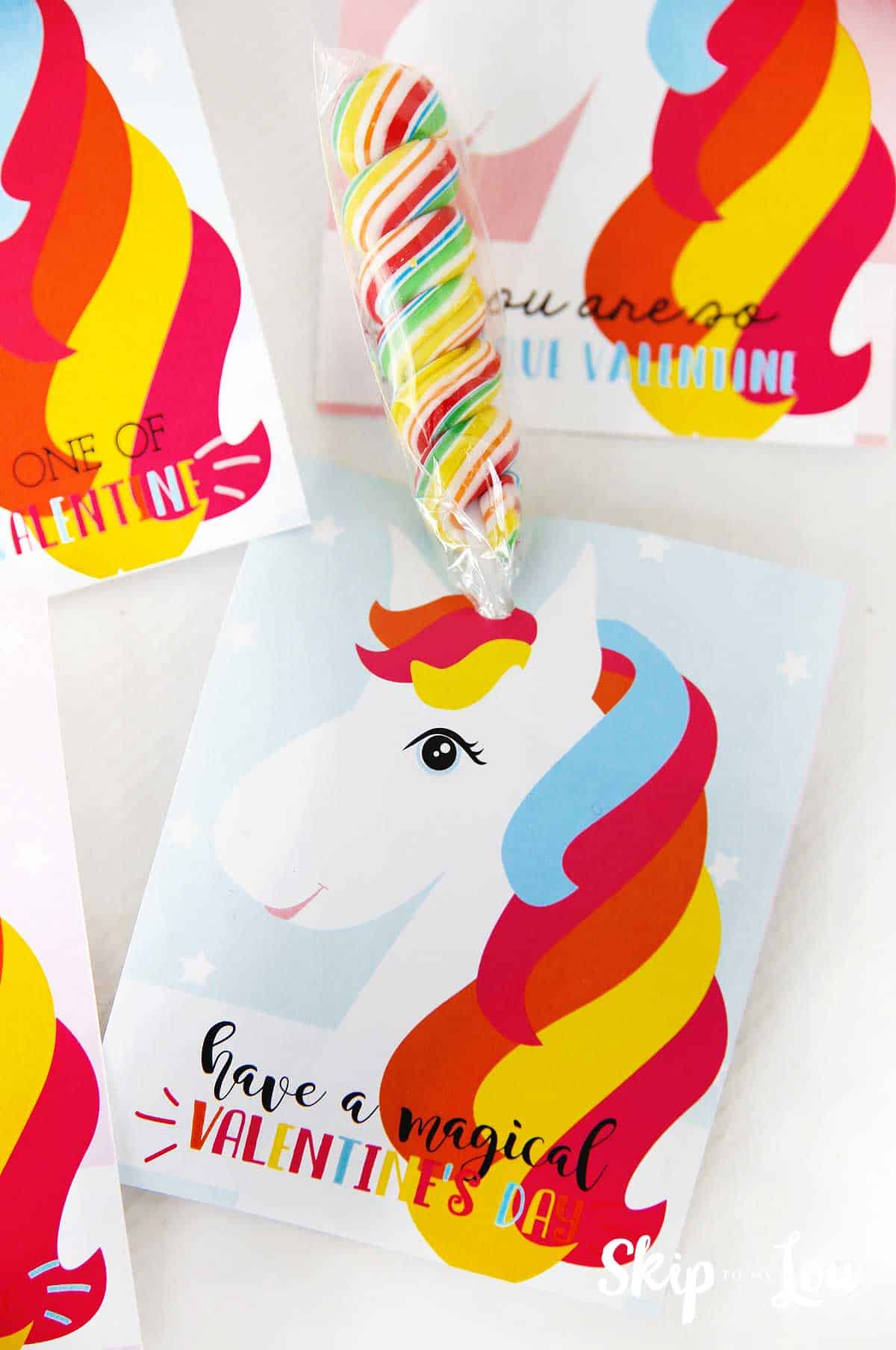 free printable unicorn valentine with sucker horn