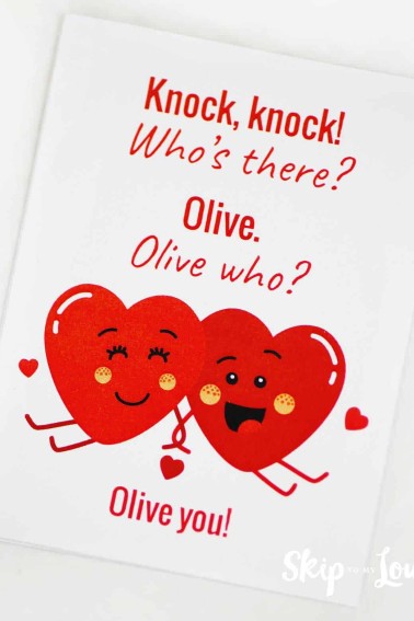 Olive you knock knock joke printable card