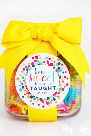 jar fill with candy yellow bow how sweet teacher gift