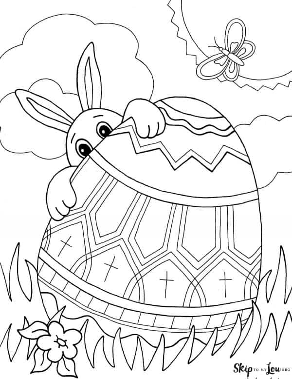 bunny peeking over egg
