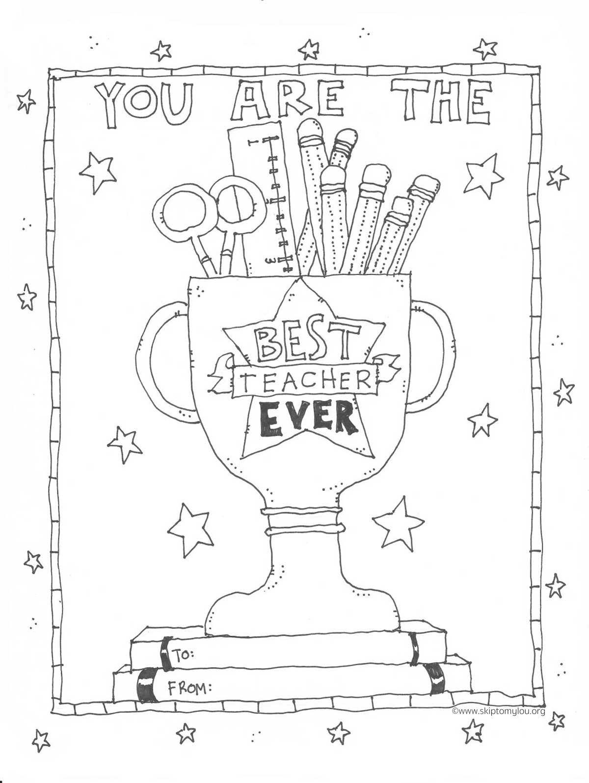 best teacher ever coloring page a trophy filled with pencils and school supplies to color