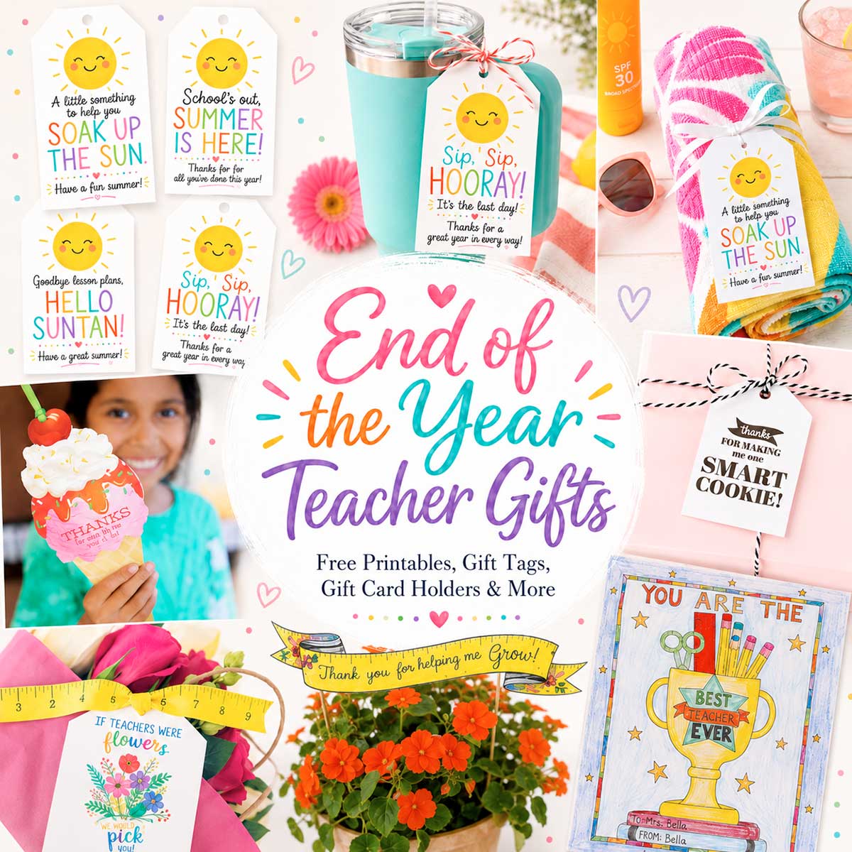 end of the year teacher gifts collage