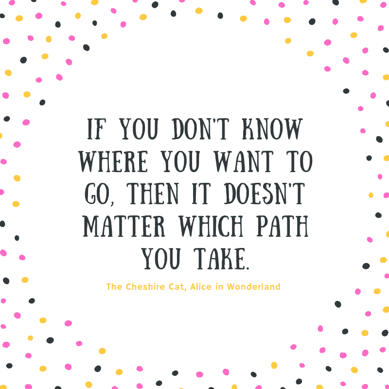 If you don't know where you want to go. Then it doesn't matter which path you take. Cheshire Cat