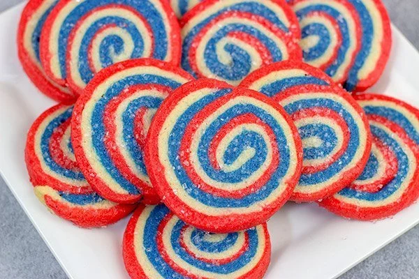 red white and blue spiral cookies