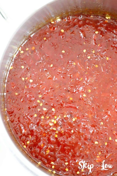 hot pepper jelly cooking in pot
