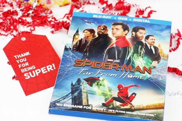 Spider Man Far From Home dvd with gift tag