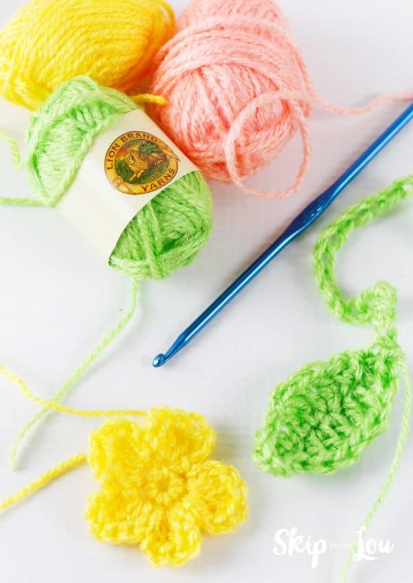 yarn crochet hook crochet flower and leaf