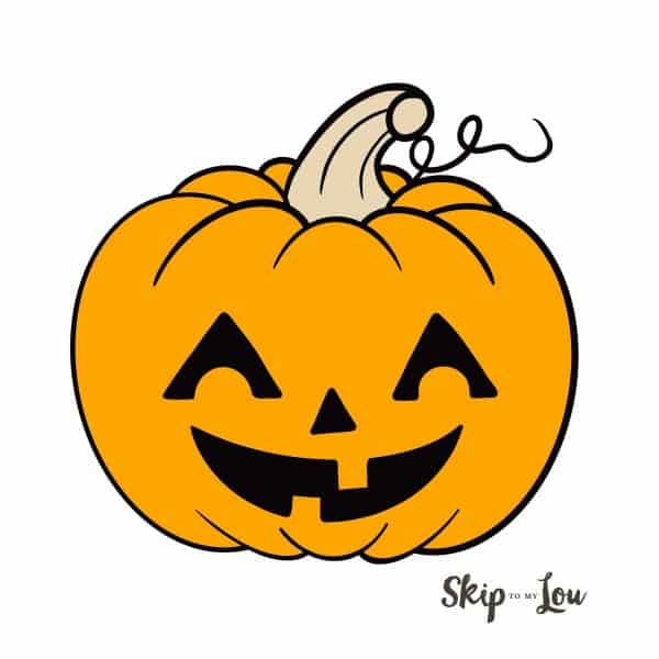 orange jack o lantern drawing with happy face by Skip to my Lou
