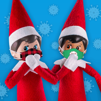 Two Scout Elves wearing face masks