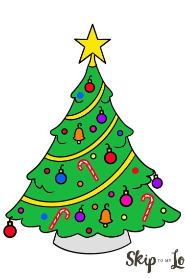 colored easy christmas tree drawing