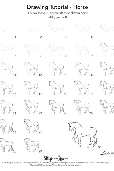 step by step instructions to draw a horse