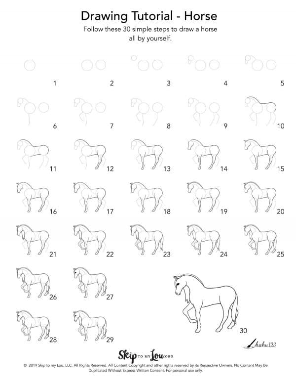 Step By Step Easy Cute Horse Drawing - Rectangle Circle