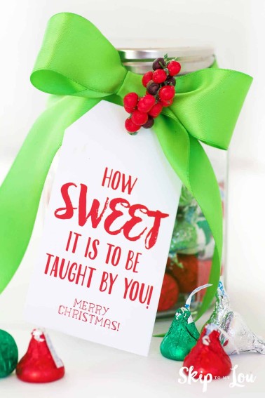 jar of candy with tag how sweet it is to be taught by you