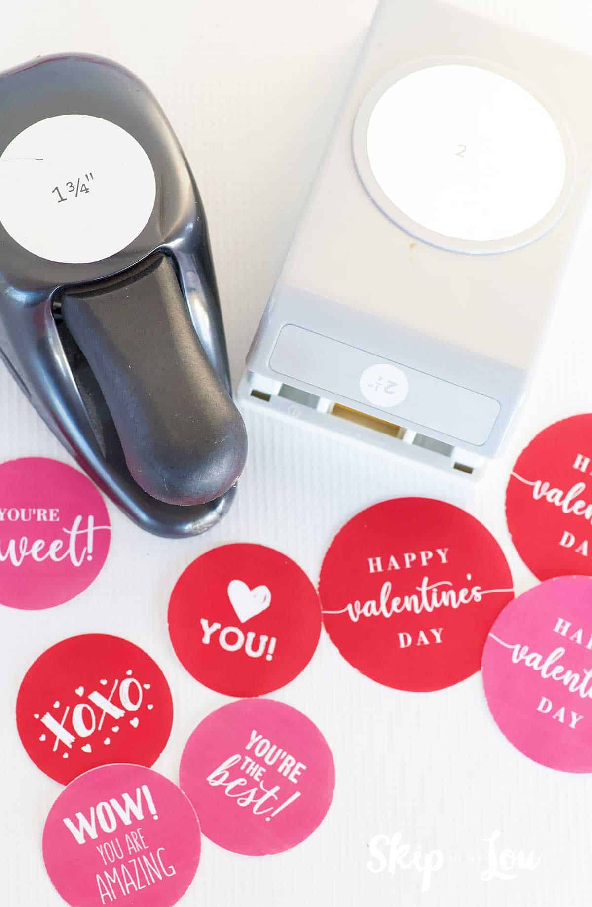 two circle punches with punched out Valentine stickers