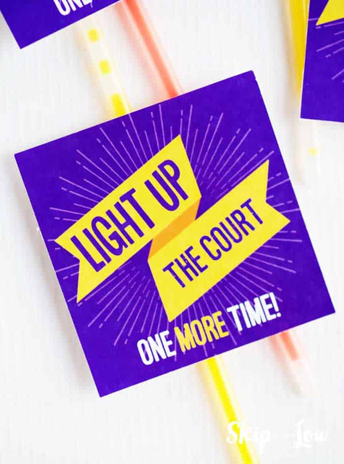 light up the court tag on a glow stick with white background
