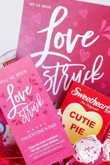 basket of Valentine treats love struck gift tag